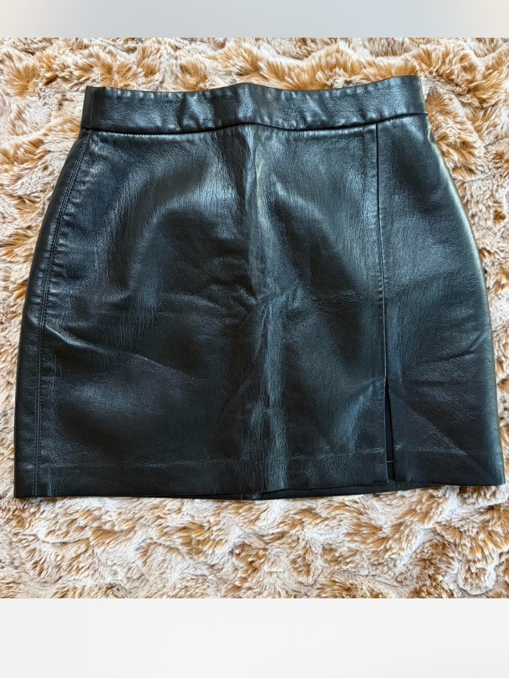 Wilfred Black Faux Leather Mini Skirt with Side Slit